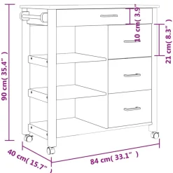 vidaXL Carrito de cocina MONZA madera maciza de pino 84x40x88,5 cm Blanco Outlet