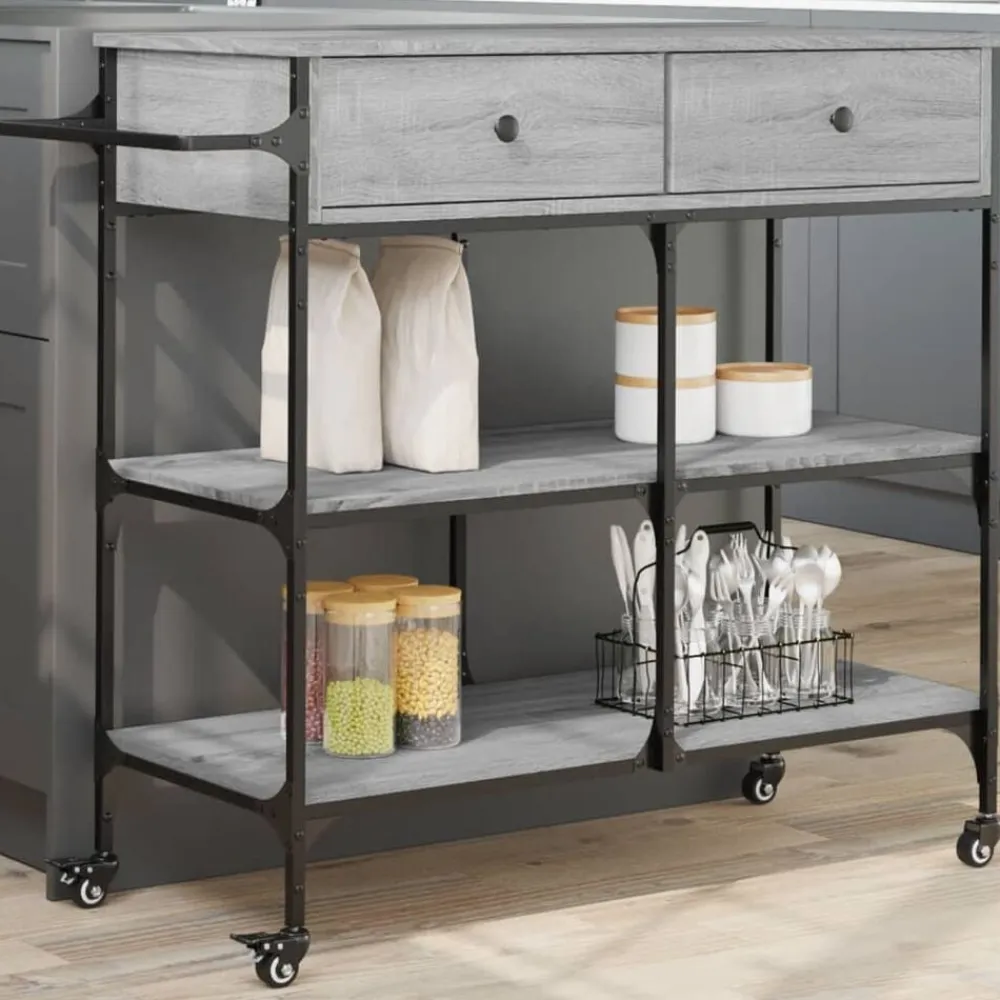 vidaXL Carrito de cocina madera ingeniería 105x42x95 cm Gris sonoma Clearance