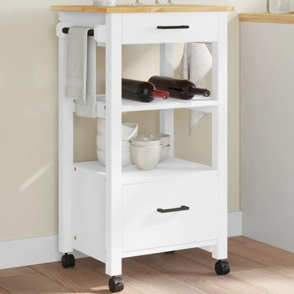 vidaXL Carrito de cocina MONZA madera maciza de pino 48x40x88,5 cm Blanco Best