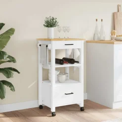 vidaXL Carrito de cocina MONZA madera maciza de pino 48x40x88,5 cm Blanco Best