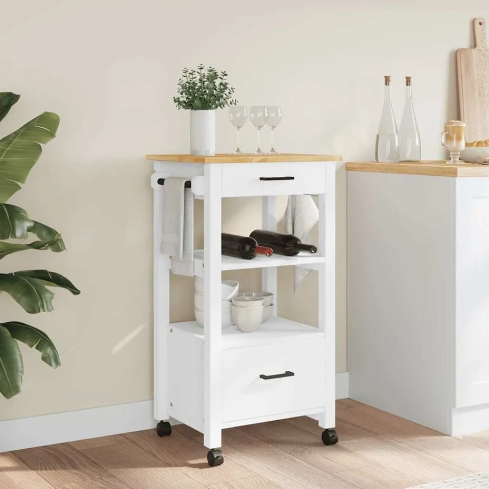 vidaXL Carrito de cocina MONZA madera maciza de pino 48x40x88,5 cm Blanco Best