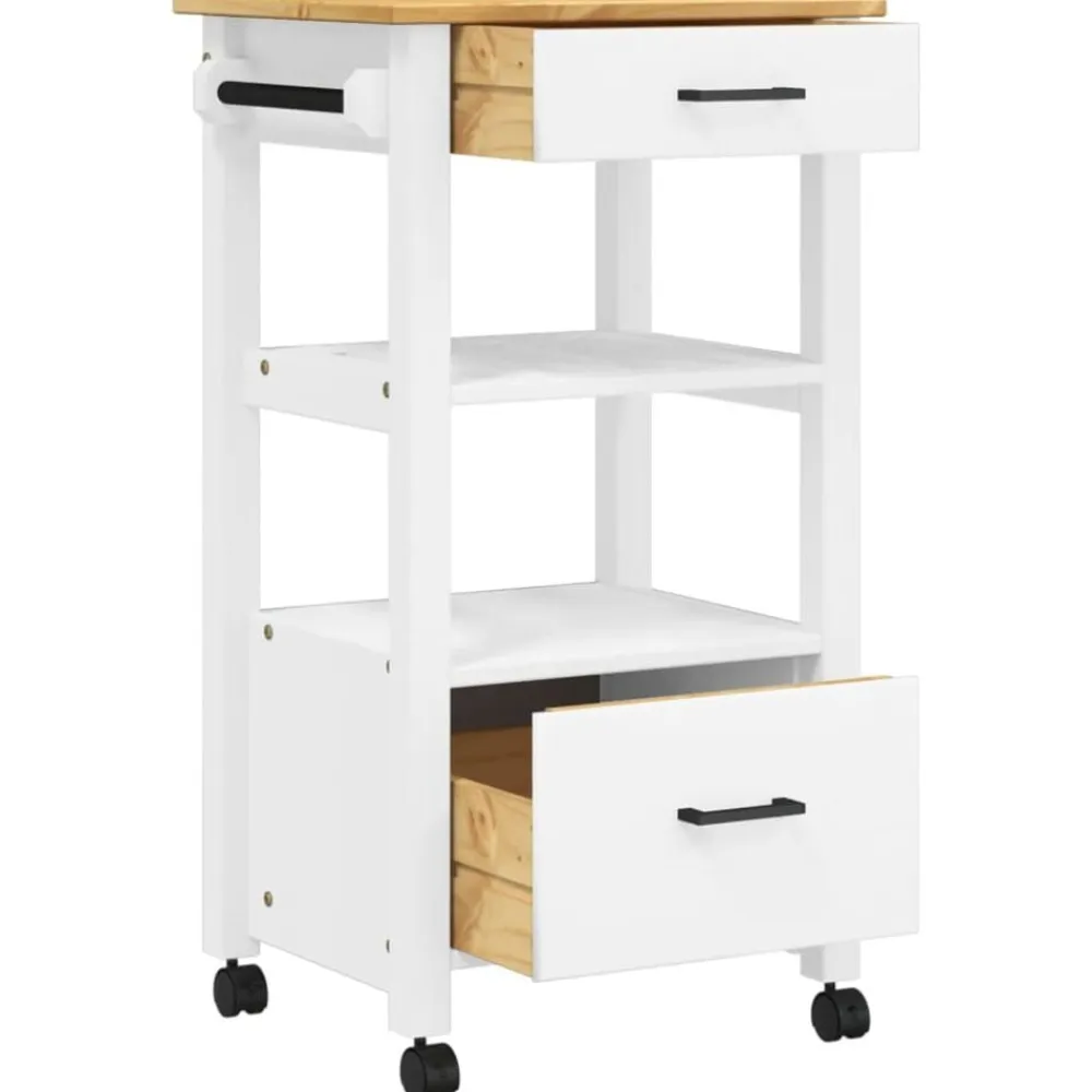 vidaXL Carrito de cocina MONZA madera maciza de pino 48x40x88,5 cm Blanco Best
