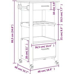 vidaXL Carrito de cocina MONZA madera maciza de pino 48x40x88,5 cm Blanco Best