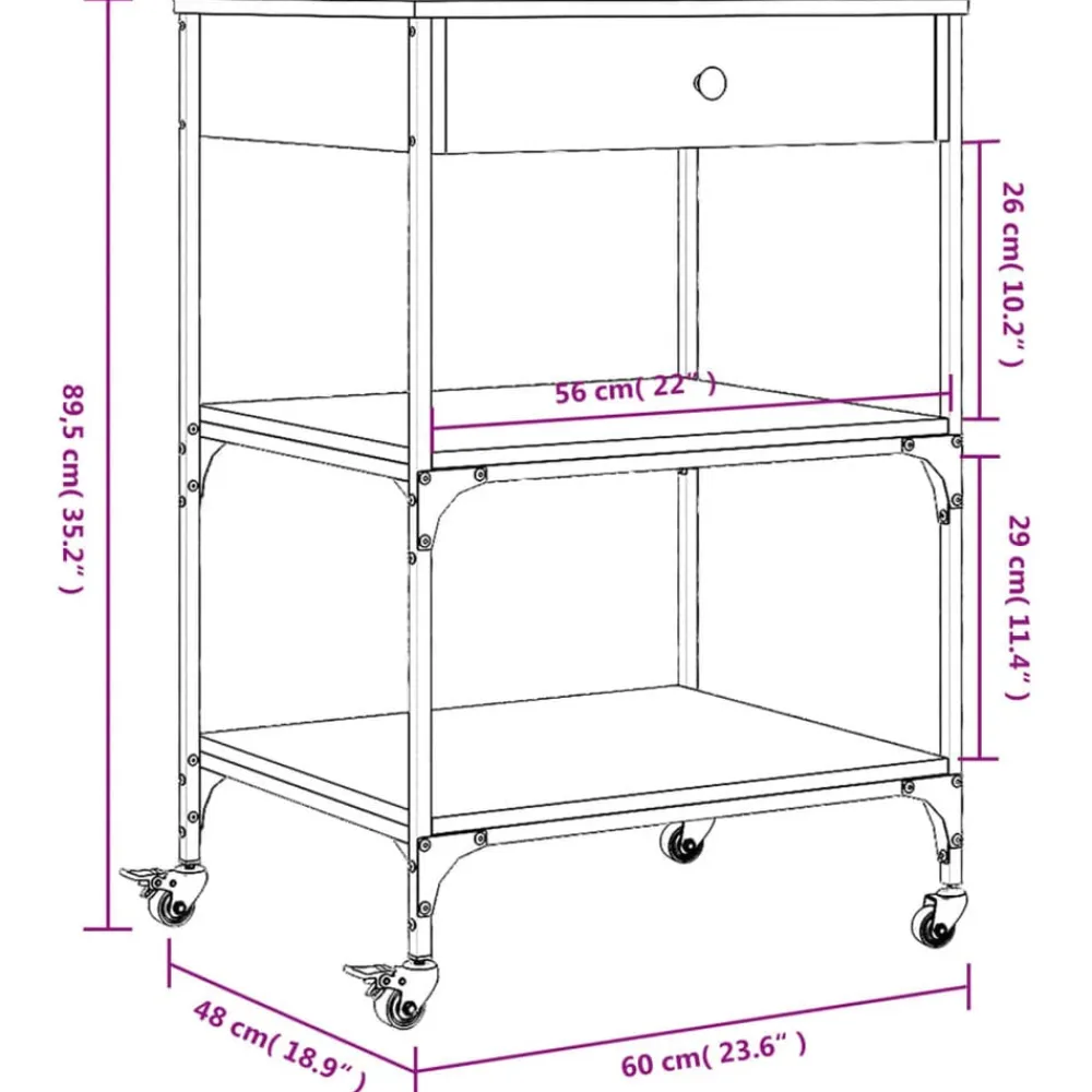 vidaXL Carros E Islas-Carrito de cocina madera ingeniería 60x48x89,5 cm
