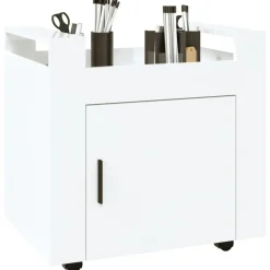 vidaXL Carros E Islas-Carrito de escritorio contrachapada blanco brillo 60x45x60 cm
