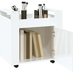 vidaXL Carros E Islas-Carrito de escritorio contrachapada blanco brillo 60x45x60 cm