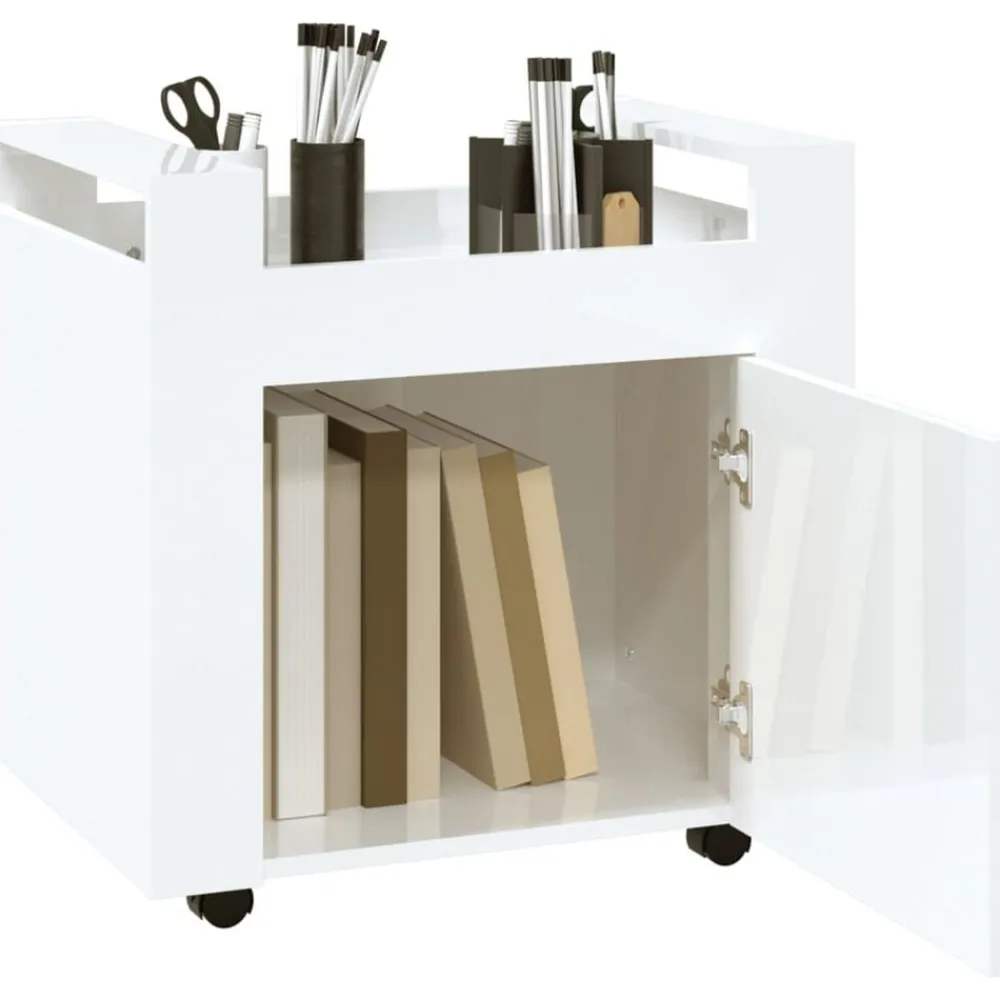 vidaXL Carros E Islas-Carrito de escritorio contrachapada blanco brillo 60x45x60 cm