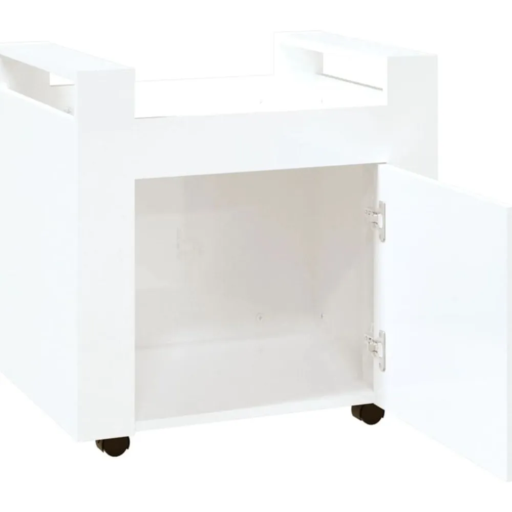 vidaXL Carros E Islas-Carrito de escritorio contrachapada blanco brillo 60x45x60 cm