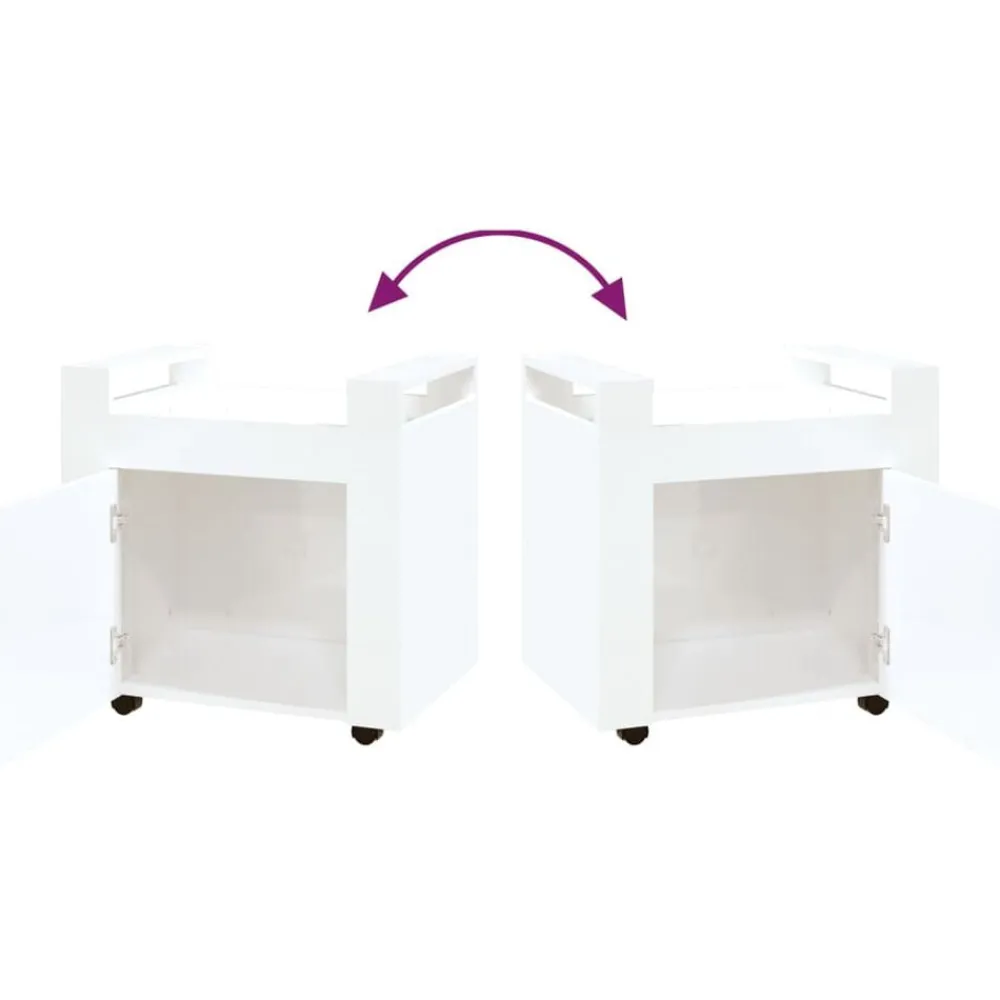 vidaXL Carros E Islas-Carrito de escritorio contrachapada blanco brillo 60x45x60 cm