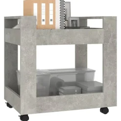 vidaXL Carros E Islas-Carrito de escritorio contrachapada gris hormigón 60x45x60 cm