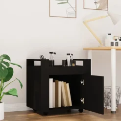 vidaXL Carrito de escritorio madera contrachapada 60x45x60 cm Negro Clearance