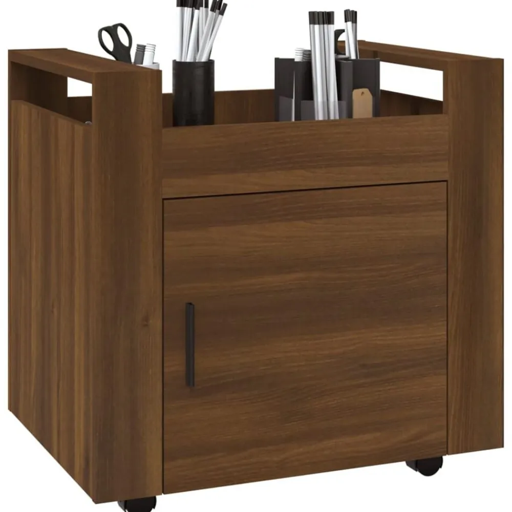 vidaXL Carrito de escritorio contrachapada marrón roble 60x45x60 cm Marrón roble New