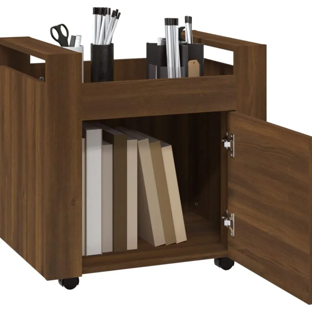 vidaXL Carrito de escritorio contrachapada marrón roble 60x45x60 cm Marrón roble New