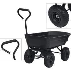 vidaXL Carrito de mano basculante para jardín 300 kg 75 L Negro Sale