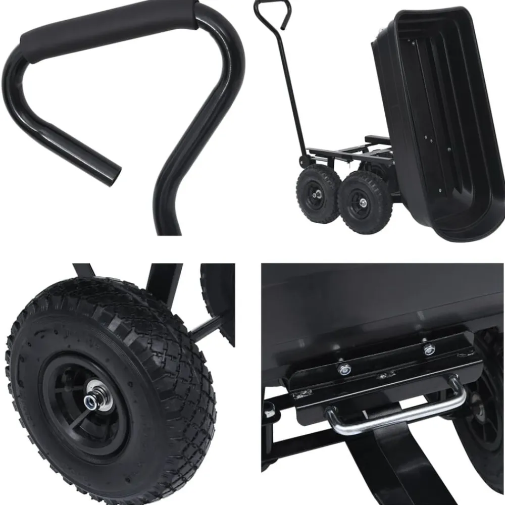 vidaXL Carrito de mano basculante para jardín 300 kg 75 L Negro Sale