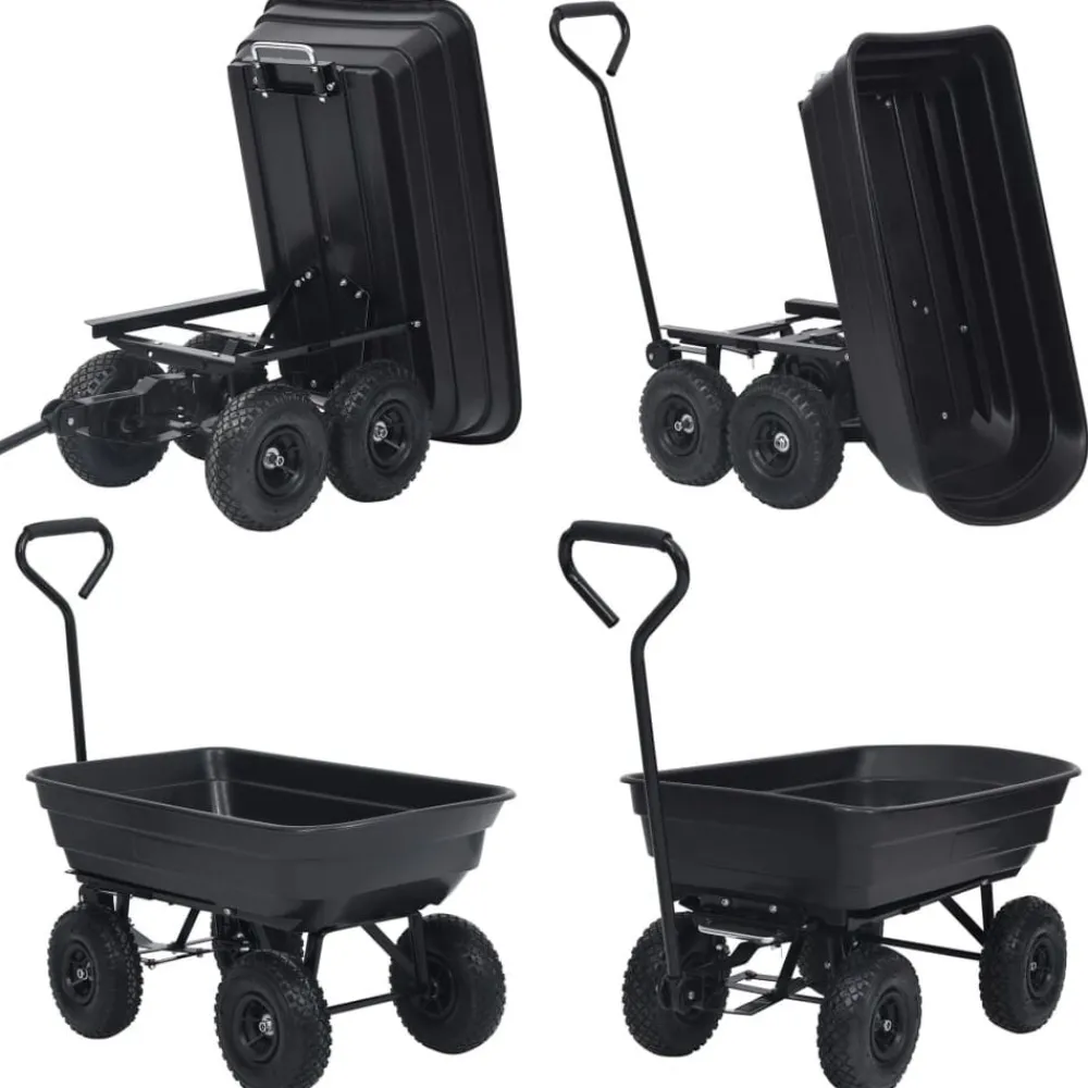 vidaXL Carrito de mano basculante para jardín 300 kg 75 L Negro Sale