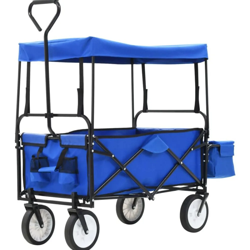 vidaXL Carrito de mano plegable de acero con capota Azul Hot