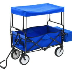 vidaXL Carrito de mano plegable de acero con capota Azul Hot
