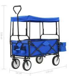vidaXL Carrito de mano plegable de acero con capota Azul Hot
