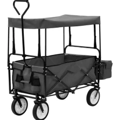 vidaXL Carrito de mano plegable con capota acero gris New
