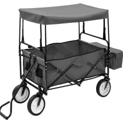 vidaXL Carrito de mano plegable con capota acero gris New