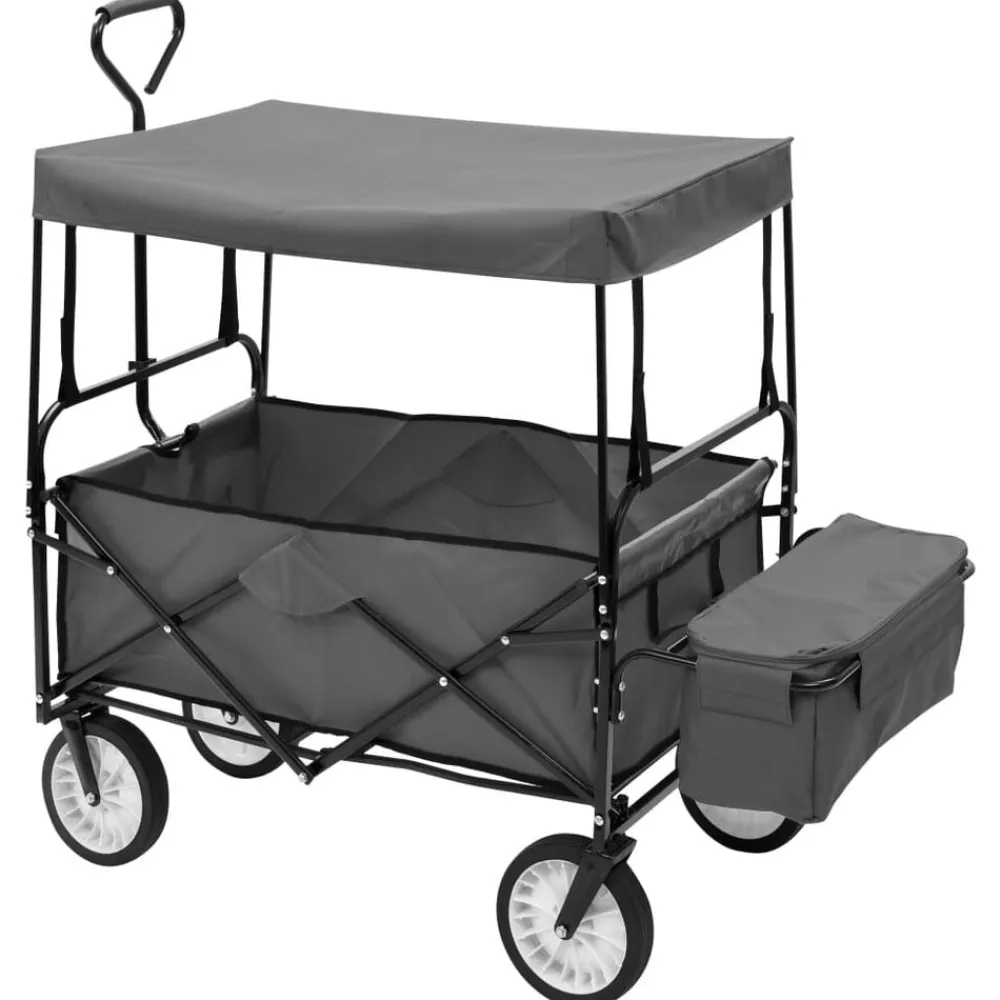 vidaXL Carrito de mano plegable con capota acero gris New