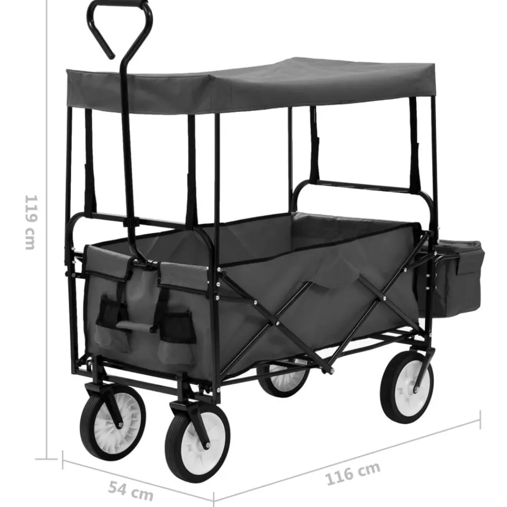 vidaXL Carrito de mano plegable con capota acero gris New