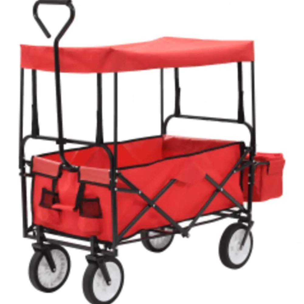 vidaXL Carrito de mano plegable de acero con capota Rojo Discount