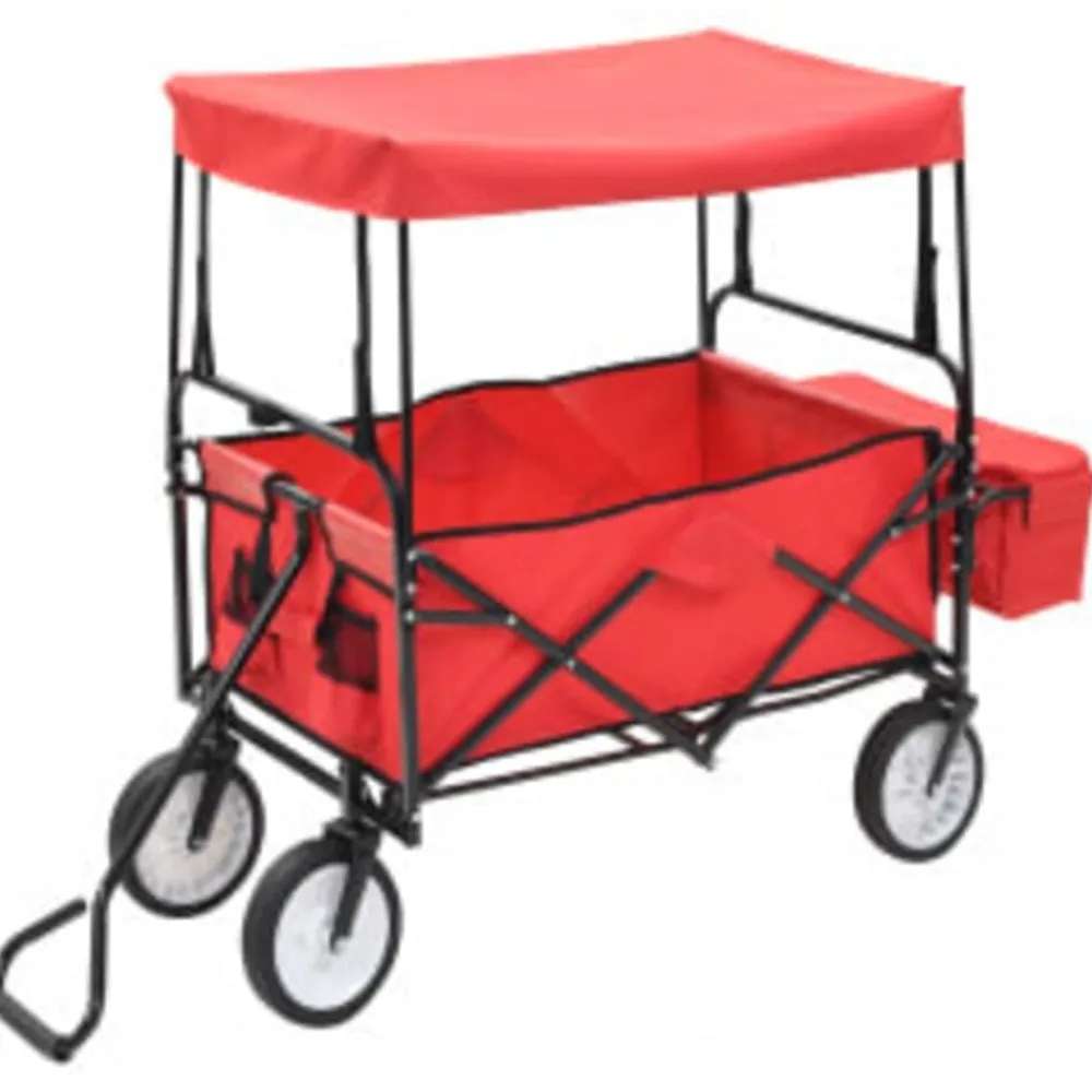 vidaXL Carrito de mano plegable de acero con capota Rojo Discount