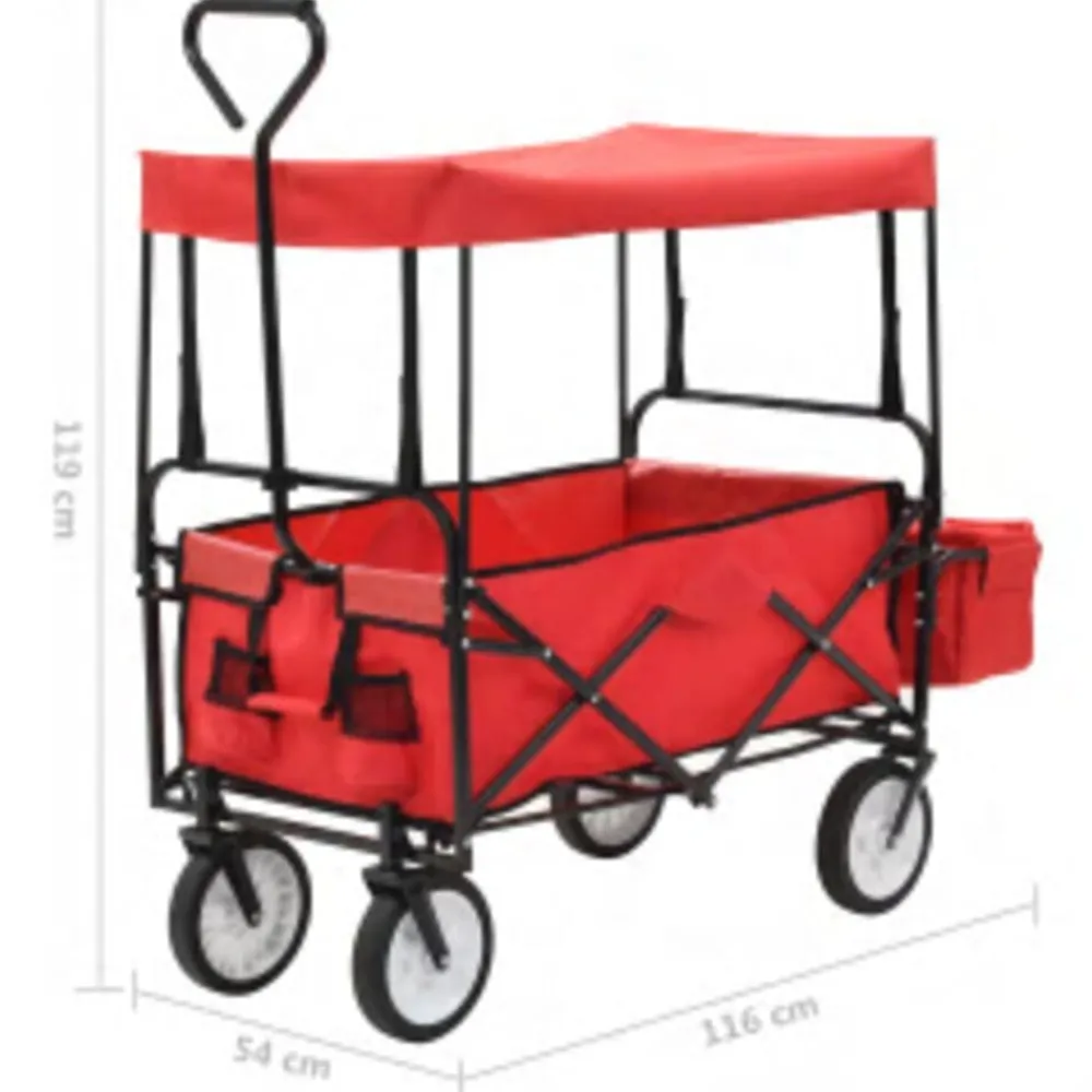 vidaXL Carrito de mano plegable de acero con capota Rojo Discount