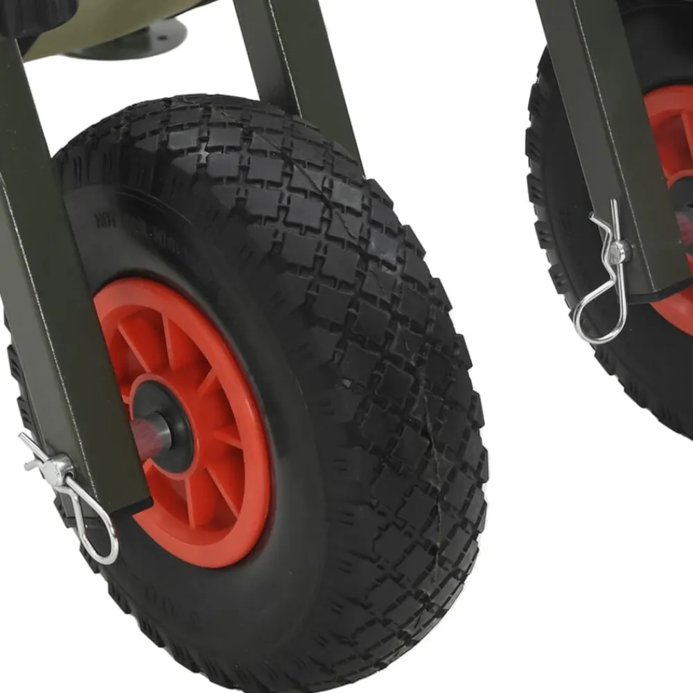 vidaXL Actividades Al Aire Libre-Carrito de pesca 2 ruedas acero recubrimiento en polvo verde
