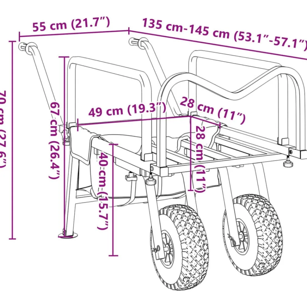 vidaXL Actividades Al Aire Libre-Carrito de pesca 2 ruedas acero recubrimiento en polvo verde