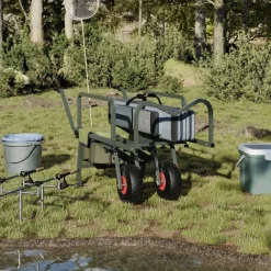 vidaXL Actividades Al Aire Libre-Carrito de pesca 2 ruedas acero recubrimiento en polvo verde