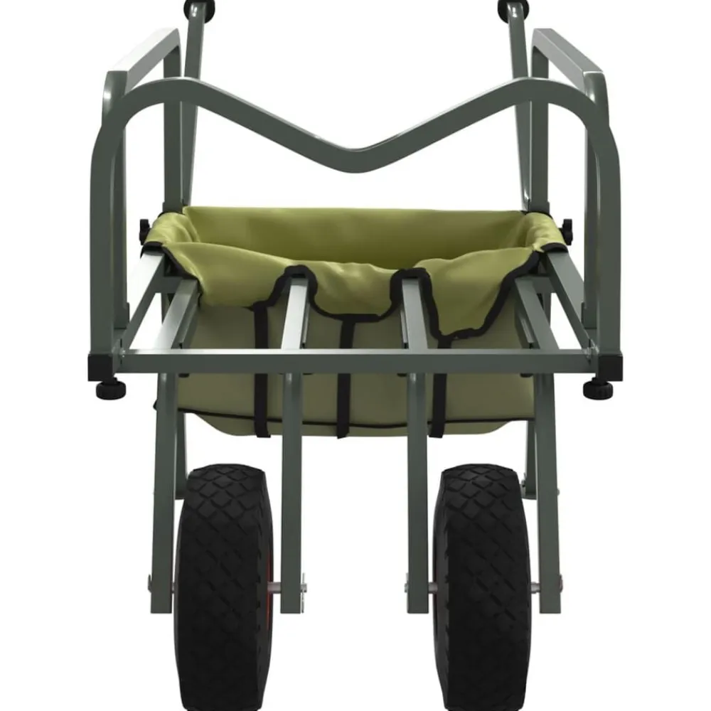 vidaXL Actividades Al Aire Libre-Carrito de pesca 2 ruedas acero recubrimiento en polvo verde