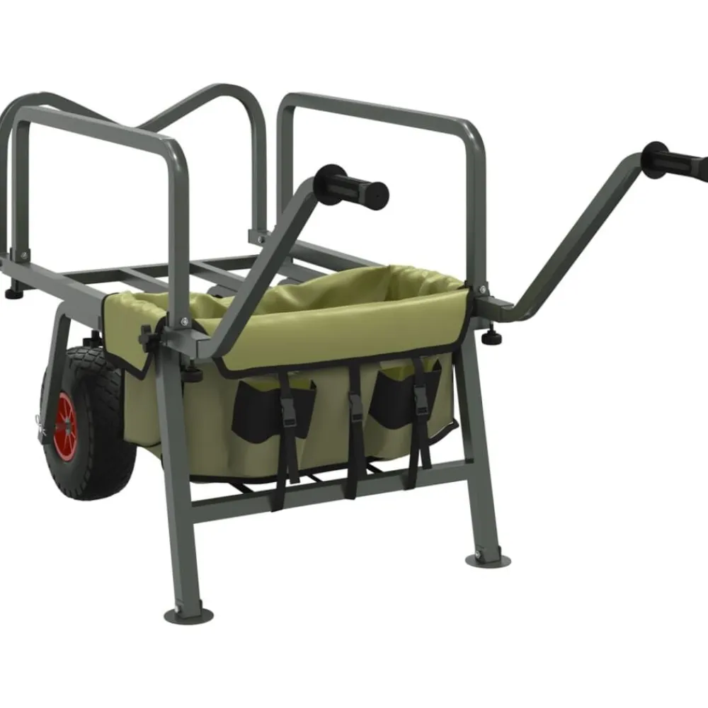 vidaXL Actividades Al Aire Libre-Carrito de pesca 2 ruedas acero recubrimiento en polvo verde