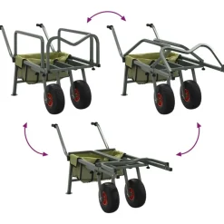 vidaXL Actividades Al Aire Libre-Carrito de pesca 2 ruedas acero recubrimiento en polvo verde