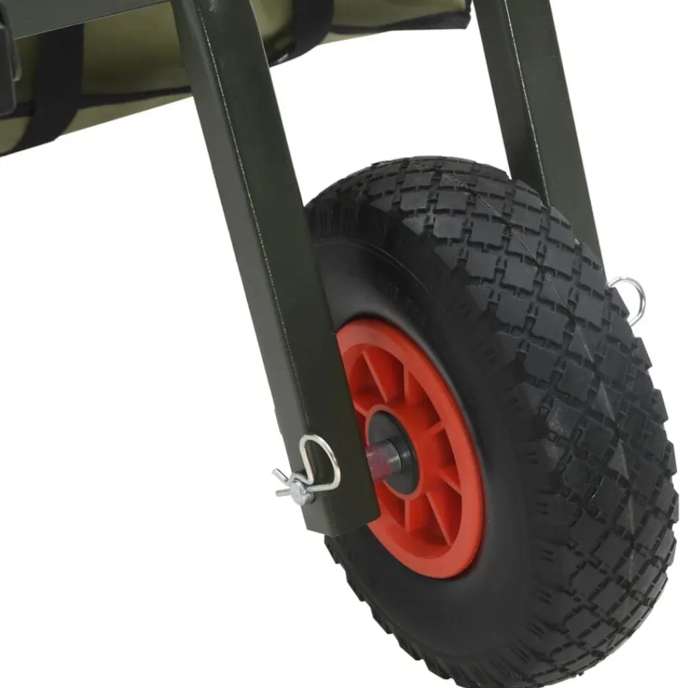 vidaXL Actividades Al Aire Libre-Carrito de pesca con rueda acero recubrimiento en polvo verde