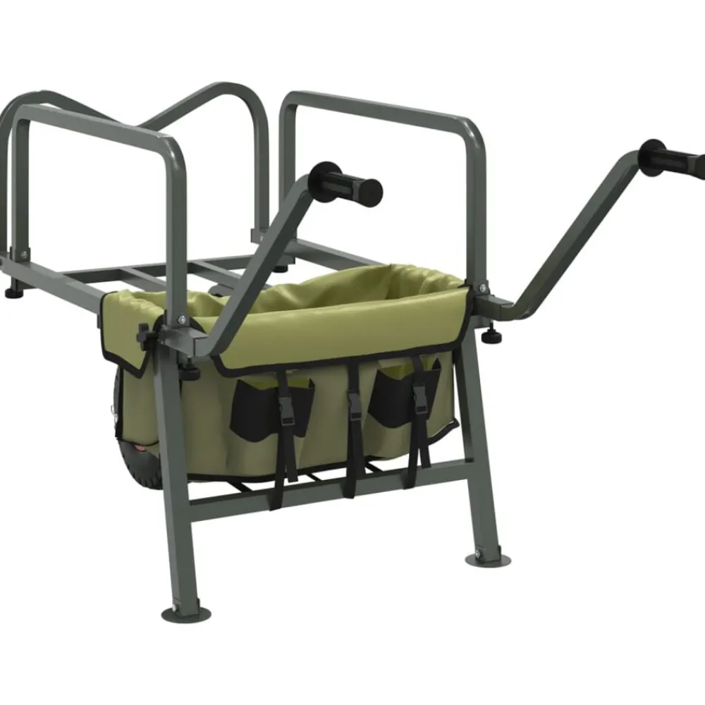 vidaXL Actividades Al Aire Libre-Carrito de pesca con rueda acero recubrimiento en polvo verde
