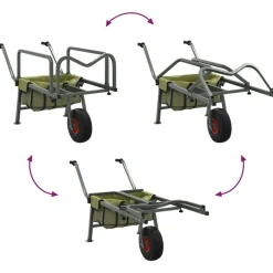 vidaXL Actividades Al Aire Libre-Carrito de pesca con rueda acero recubrimiento en polvo verde