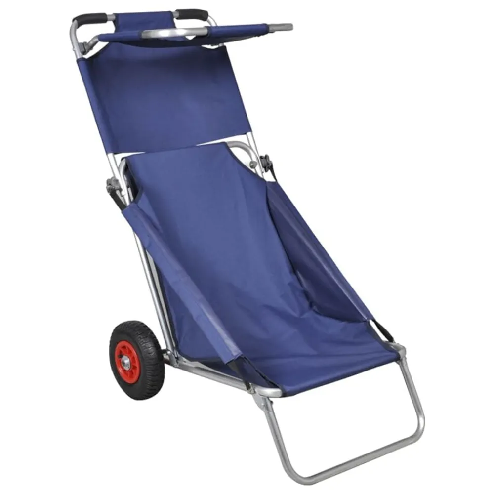 vidaXL Carros E Islas-Carrito de playa portátil y plegable con ruedas azul
