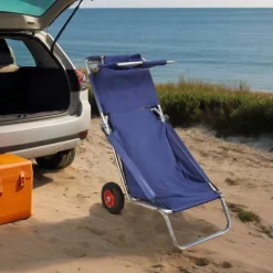 vidaXL Carros E Islas-Carrito de playa portátil y plegable con ruedas azul