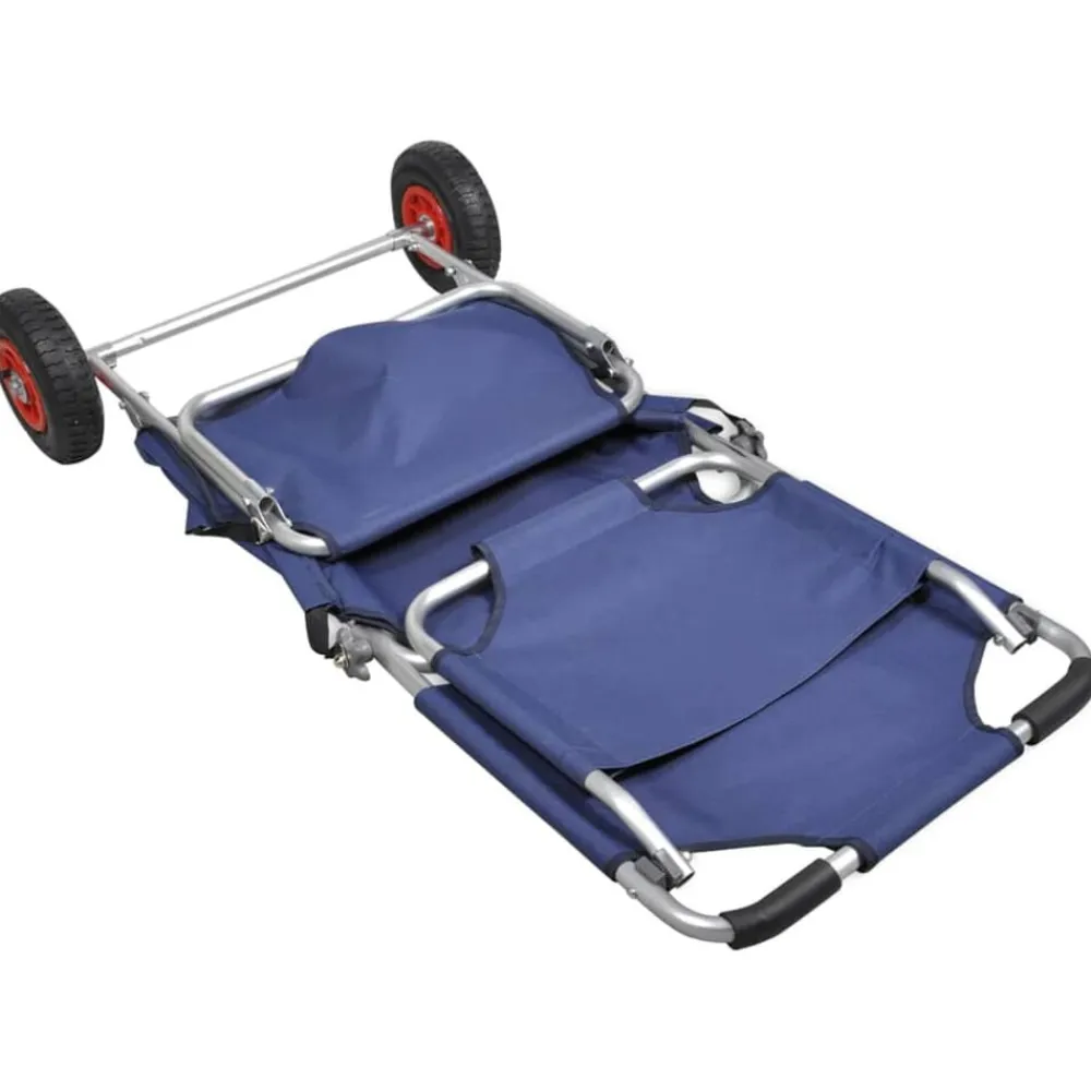 vidaXL Carros E Islas-Carrito de playa portátil y plegable con ruedas azul