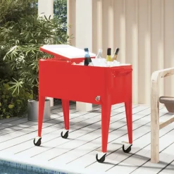 vidaXL Cocina Y Comedor-Carrito nevera con ruedas rojo 92x43x89 cm