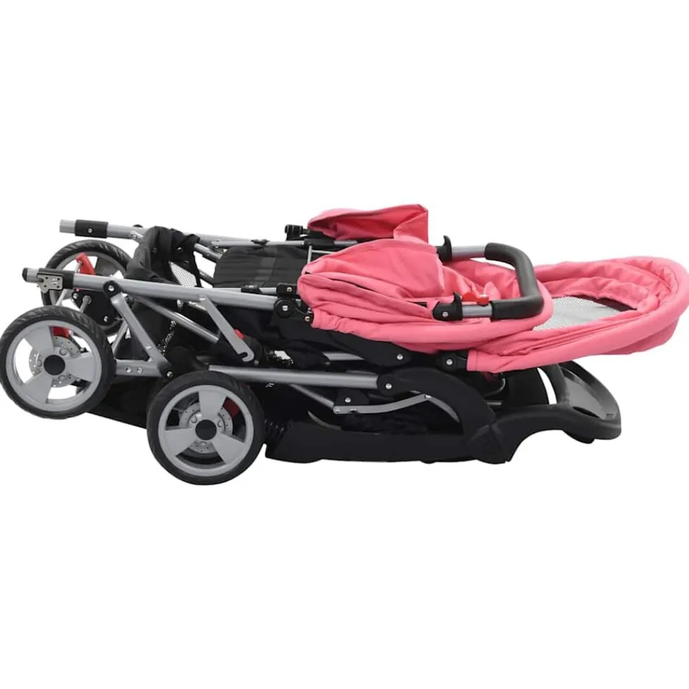 Niños vidaXL Transporte De Bebés-Carrito para 2 niños tandem de acero y negro