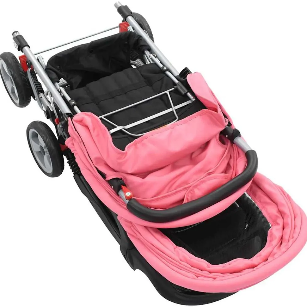 Niños vidaXL Transporte De Bebés-Carrito para 2 niños tandem de acero y negro