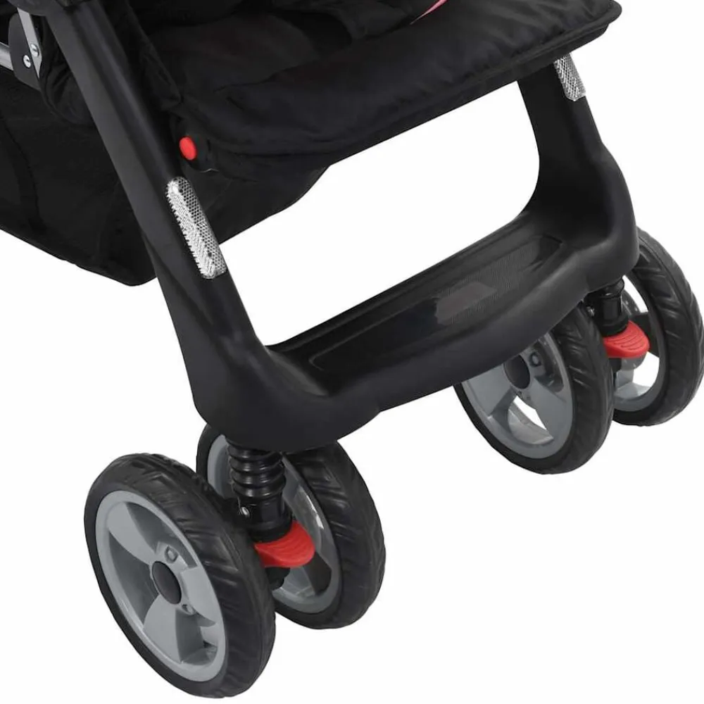 Niños vidaXL Transporte De Bebés-Carrito para 2 niños tandem de acero y negro