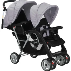 vidaXL Carrito para 2 niños tandem de acero y negro Gris Best