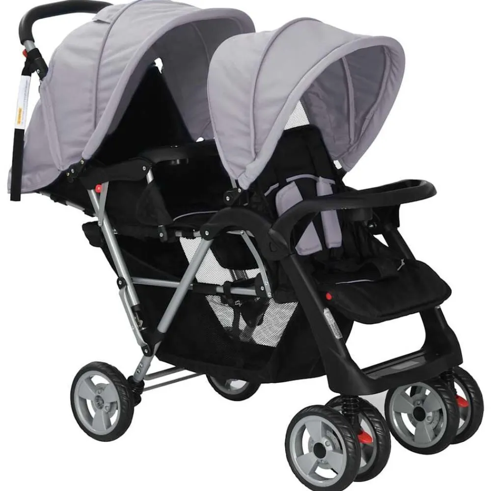 vidaXL Carrito para 2 niños tandem de acero y negro Gris Best