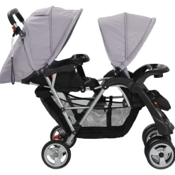 vidaXL Carrito para 2 niños tandem de acero y negro Gris Best