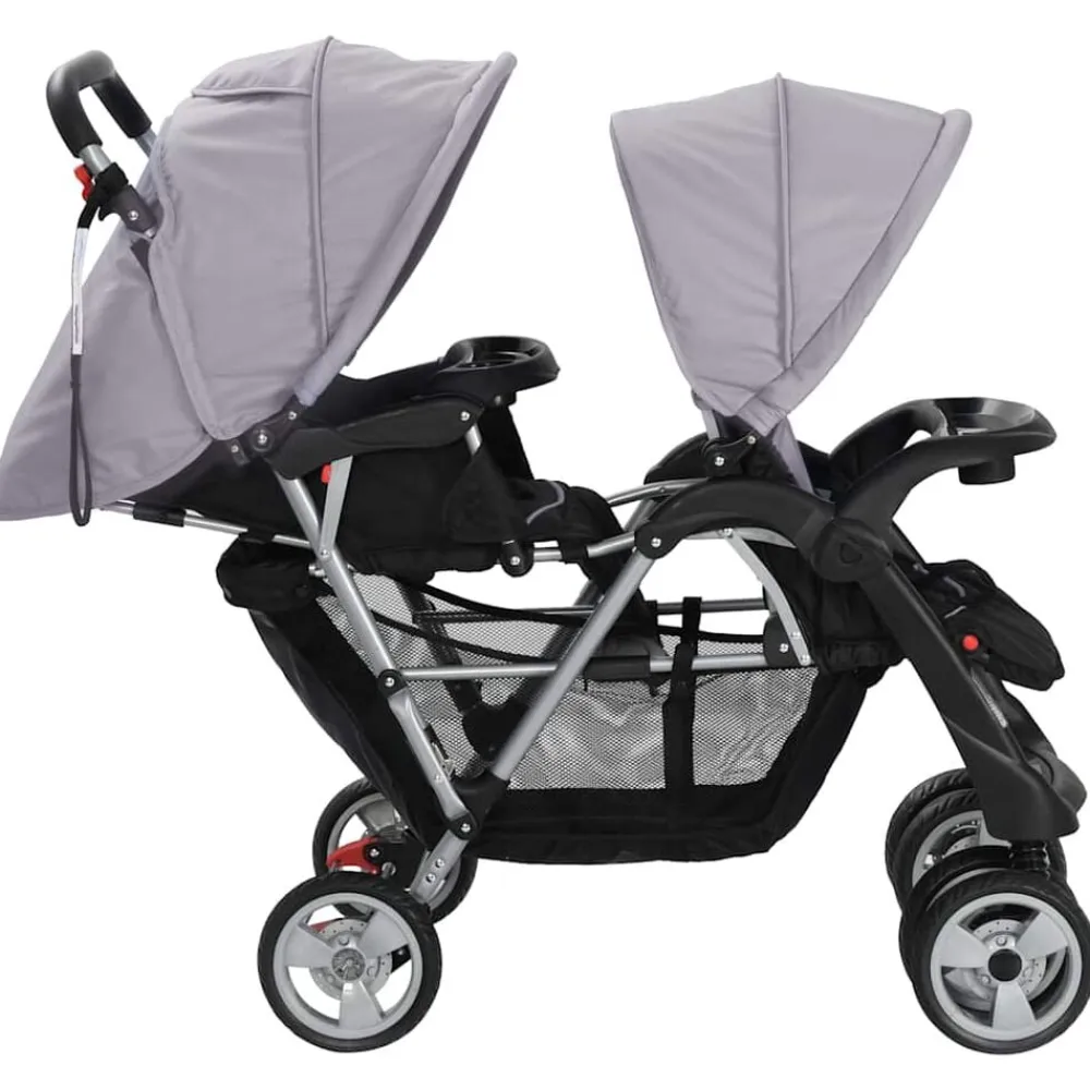 vidaXL Carrito para 2 niños tandem de acero y negro Gris Best